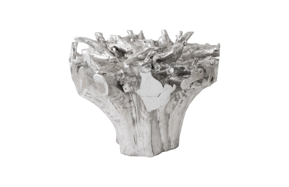 Root Small Silver Dining Table Base, With Glass