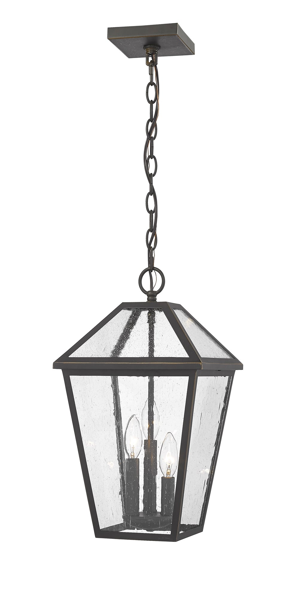 Talbot 3 Light Outdoor Chain Mount Ceiling Fixture in Rubbed Bronze Finish