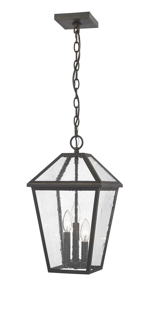 Talbot 3 Light Outdoor Chain Mount Ceiling Fixture in Rubbed Bronze Finish