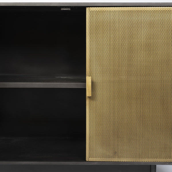 Newsome II 79Lx16Wx33H Black and Gold Metal 4 Cabinet Door Sideboard