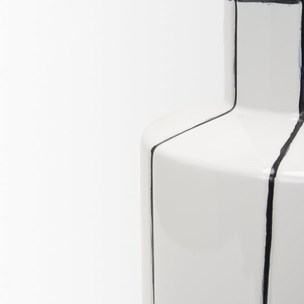 Dinah Large White w/ Black Stripes  Ceramic Vase