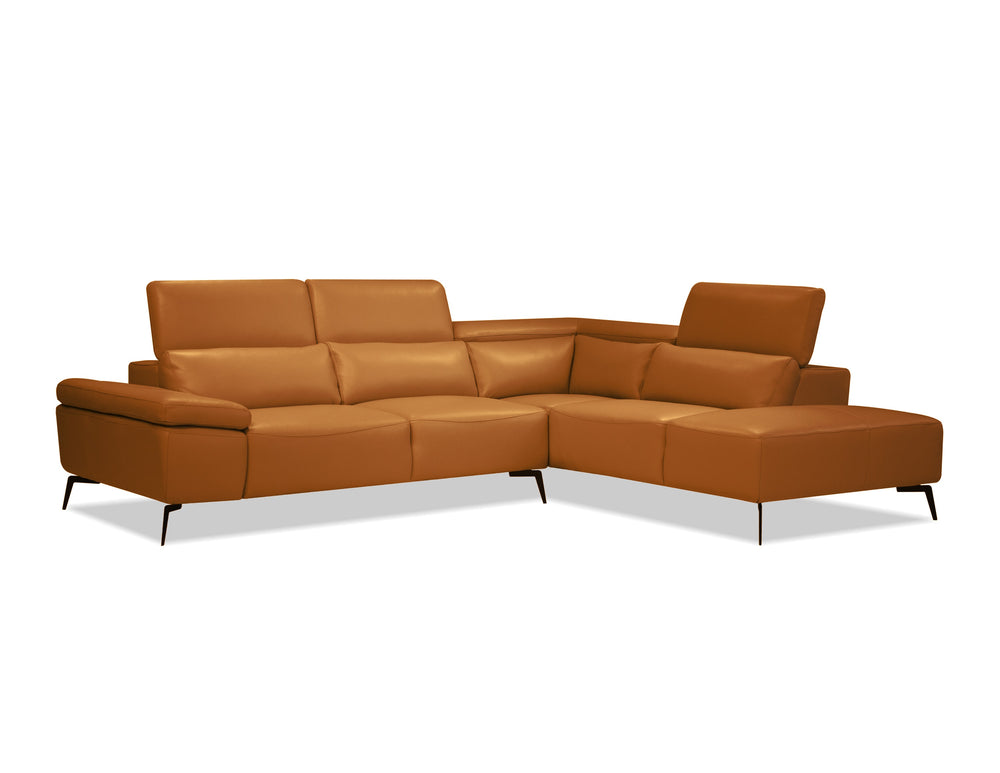 CAMELLO Leather Sectional in CAMEL leather/blk PC legs w/full