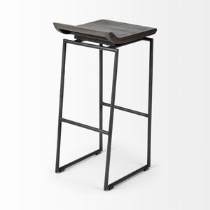Givens 30.25" Seat Height Black Wood Seat Black Metal Base Stool
