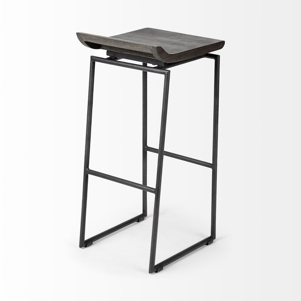 Givens 30.25" Seat Height Black Wood Seat Black Metal Base Stool