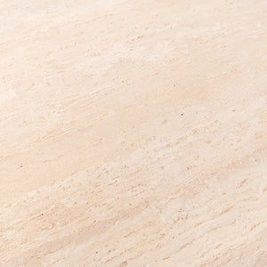 Malani Travertine Gathering Table with Iron Tulip Base