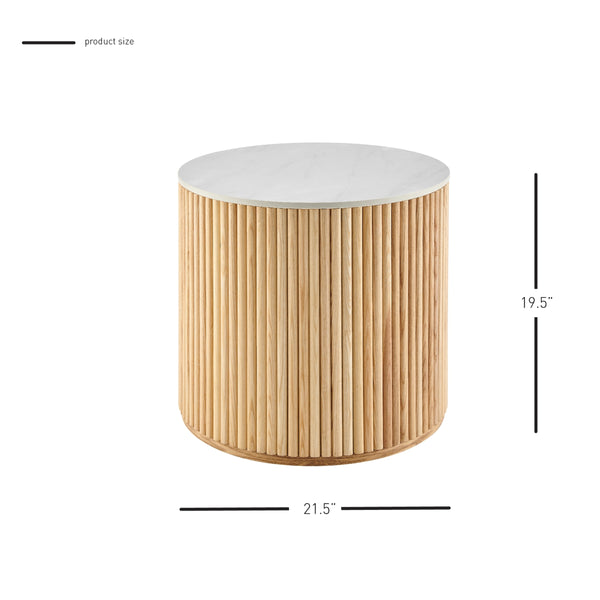 Ingrid Ceramic Top 21.5" Round Side Table, Marble/Natural