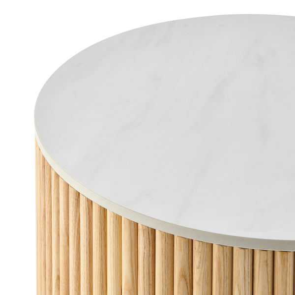 Ingrid Ceramic Top 21.5" Round Side Table, Marble/Natural