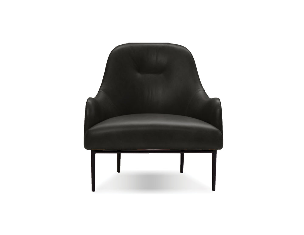 Swoon Lounge Chair in black leather with black legs