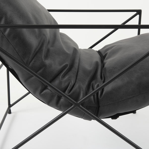 Leonidas 28.5L x 29.5W x 34.0H  Black Faux Leather Seat W/ Black Metal Frame Accent Chair