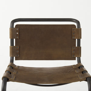 Berbick 33" Total Height Medium Brown Leather w/ Iron Frame Dining Chair