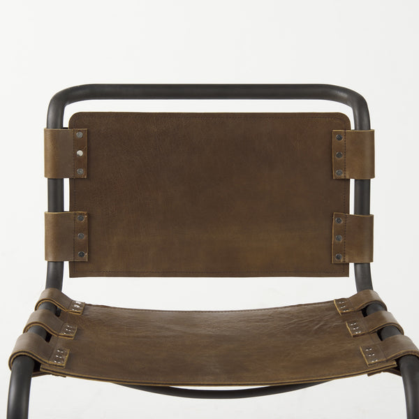 Berbick 33" Total Height Medium Brown Leather w/ Iron Frame Dining Chair