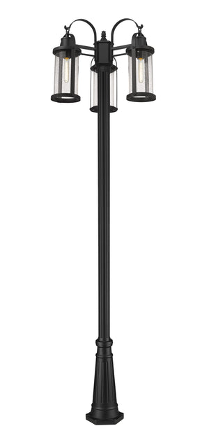 Roundhouse 3 Light Outdoor Post Mounted Fixture in Black Finish