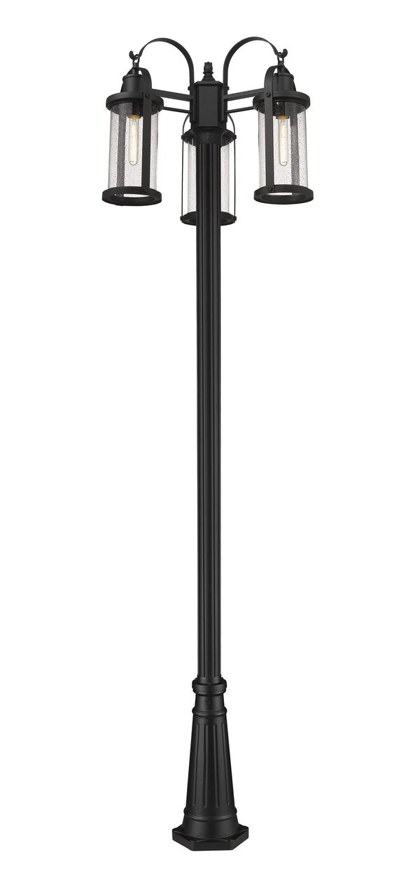 Roundhouse 3 Light Outdoor Post Mounted Fixture in Black Finish