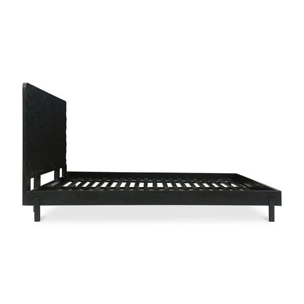Misaki Queen Bed in Black with Carved Headboard
