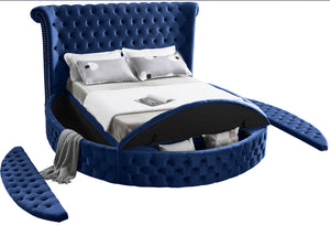 Lorena Queen Bed In Navy Velvet
