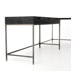 Trey Desk System With Filing Credenza in Black Wash