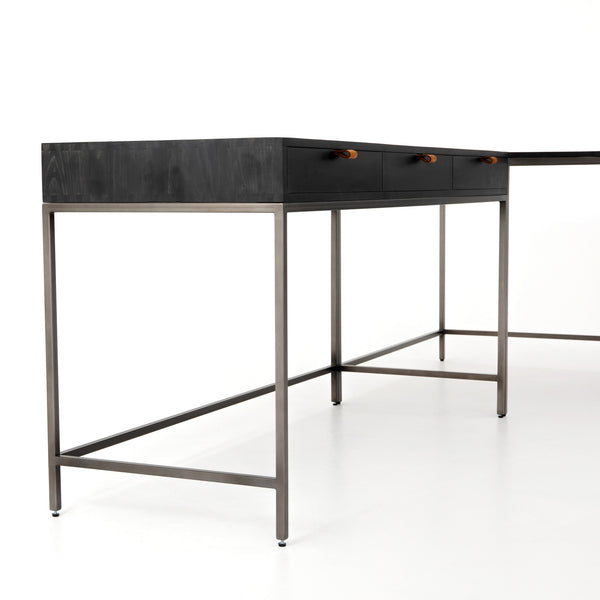 Trey Desk System With Filing Credenza in Black Wash