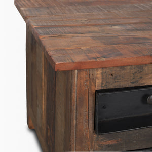 Wilton Brown Wood w/ 12 Black Metal Drawers Coffee Table