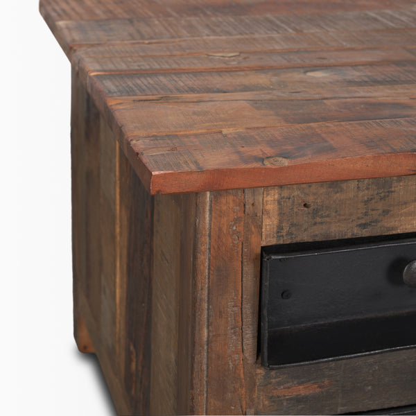 Wilton Brown Wood w/ 12 Black Metal Drawers Coffee Table