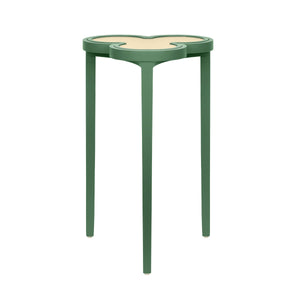 CLOVER CIGAR TABLE WITH REVERSIBLE LACQUER AND NATURAL GRASSCLOTH TOP IN MATTE GREEN LACQUER