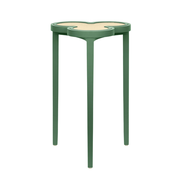CLOVER CIGAR TABLE WITH REVERSIBLE LACQUER AND NATURAL GRASSCLOTH TOP IN MATTE GREEN LACQUER