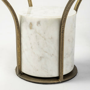 Jacinta 36" Round Glass Top Metal and Marble Pedestal Coffee Table