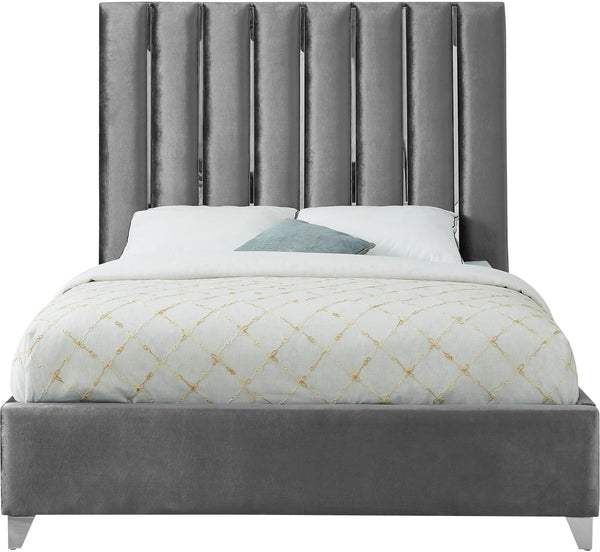Donnie King Bed In Grey Velvet