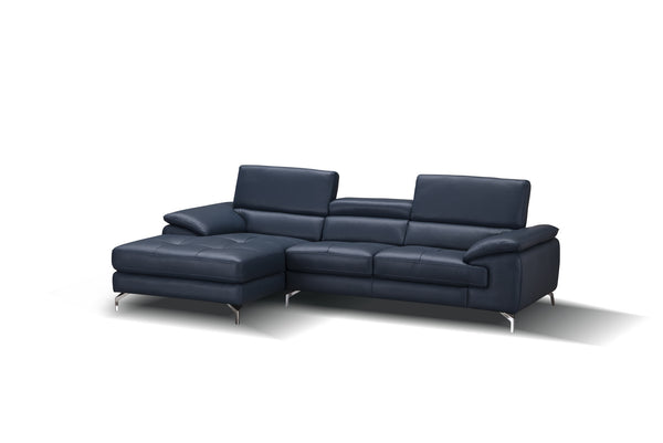 Jett Italian Leather Mini Sectional Left Facing Chaise in Blue