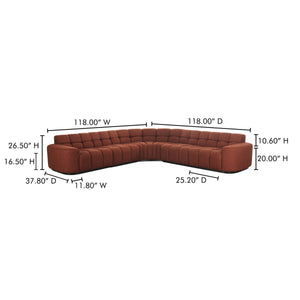 Moe's Roman L-Shaped Sectional in Rust, Modern Vintage