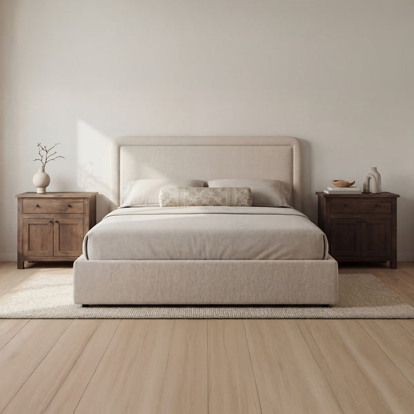Simon Queen Storage Bed in Flecked Beige
