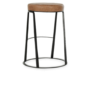 Sawyer Leather Counter Stool with Hammered Iron Base in Sedona Brown