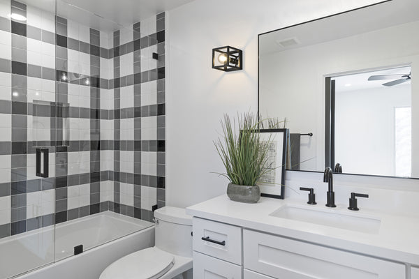 Kube 1 Light Wall Sconce in Matte Black + Chrome Finish