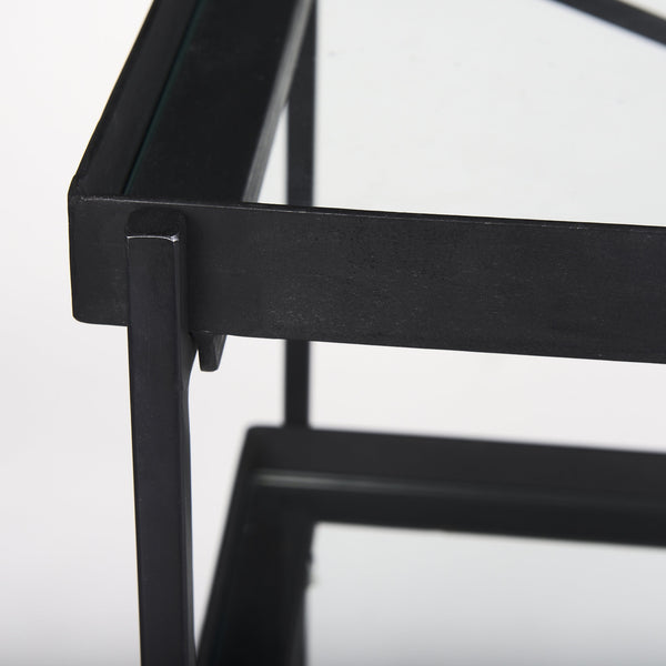 Trey 72.0"L x 16.0"W x 30.0"H Black Metal W/Glass Console Table
