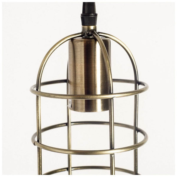 Hines I 4x8 Antiqued-Brass Metal Cage Pendant Light