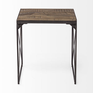 Trestman II 24" x 22.5" Square Top Medium Brown Wood and Iron Cross Braced End/Side Table