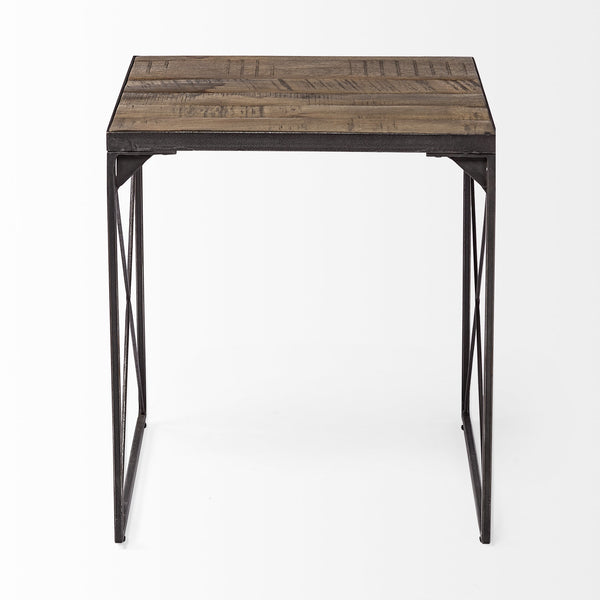 Trestman II 24" x 22.5" Square Top Medium Brown Wood and Iron Cross Braced End/Side Table