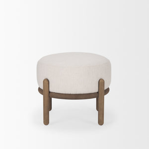 Gwynn Oatmeal Fabric w/ Dark Brown Wood Pouf