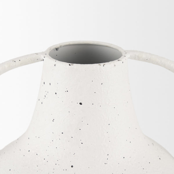 Treva Tall White w/ Black Speckles Metal Vase
