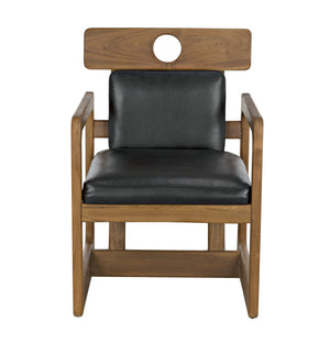 Buraco Teak Armchair with Gloss Finish and Black Leather Upholstery