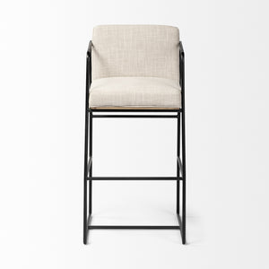 Stamford 40" Total Height Light Beige Upholstered Seat w/ Wood Back, Metal Frame Bar Stool