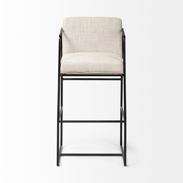 Stamford 40" Total Height Light Beige Upholstered Seat w/ Wood Back, Metal Frame Bar Stool