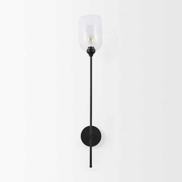 Clyde 6.0L x 8.0W x 37.0H Matte Black W/Glass Round Wall Sconce