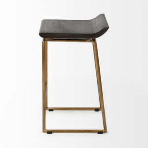 Givens 24.25" Seat Height Brown Wood Seat Gold Metal Frame Stool