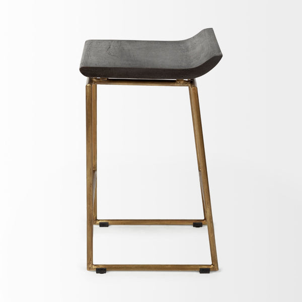 Givens 24.25" Seat Height Brown Wood Seat Gold Metal Frame Stool