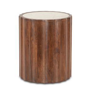 Palermo White Marble Round Side Table Matte Brown