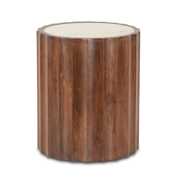 Palermo White Marble Round Side Table Matte Brown