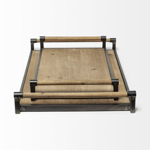 Benson Set of 2 Brown Wood Black Metal Trays
