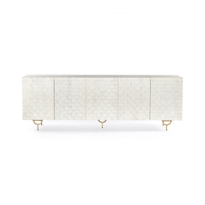 Rio Media Console-Round Cut White Wash