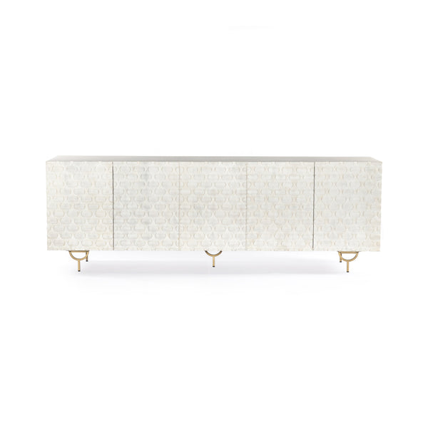 Rio Media Console-Round Cut White Wash