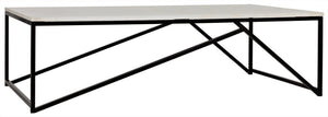 Molimo Matte Black Industrial Steel Coffee Table with Bianco Crown Marble Top